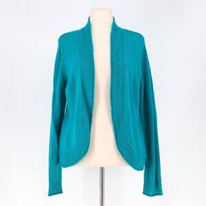 CHICO'S Cocoon Open Front Sweater in Tantalizing Teal Wool Mohair Size 2 (L/12)
